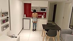 latina brunette kitchen banana suck big cock craving