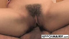 Gym jocks pound asian babe's hairy pussy hard