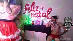 Hottest Christmas Bareback Blowjob With Tattooed Blonde