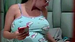 pregnant babe masturbates then rides cock pov
