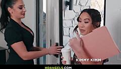 naughty office girls lick pussies in squirting lesbian threesome