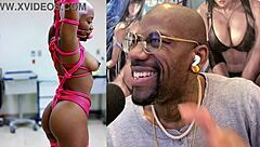 tight bald ebony baddie assfucked in bondage, jiggly cheeks drooling armpits