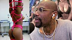 tight bald ebony baddie assfucked in bondage, jiggly cheeks drooling armpits