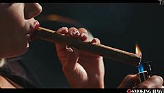 milf huge tits smokes cigar blows while masturbating