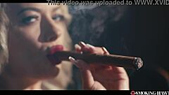 milf huge tits smokes cigar blows while masturbating