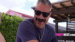 nervous sunbathing teen 18+ bikini brunette tempts stepdad into doggystyle pounding