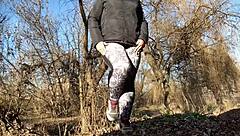 mother-in-law's leggings drip wet in wild nature fuck!