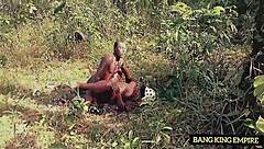 traveler pounds horny ebony tour guide hard in african bush outdoors
