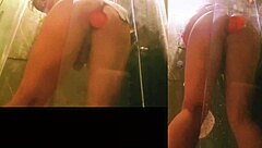 Trans Amateurs Play with Dildos in Steamy Shower Bathing Session