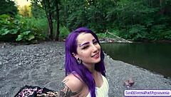 purple haired slut pounded hard outdoors by monster cock