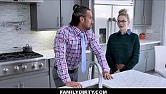 Skinny blonde teen Lily Larimar fucks jealous big dick guy on kitchen counter with Johnny Castle
