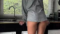 buddy's kitchen table fuck ends in cum swallow