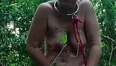 french maid slave chained bent over for public dildo humiliation