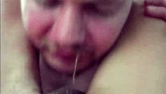 Old guy licks petite legs-on-shoulders then pounds tight pussy hard