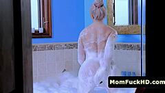 Stepson spies horny stepmom Brooke Paige shower masturbating