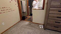 pregnant beauty tempts lover rubbing lotion on belly