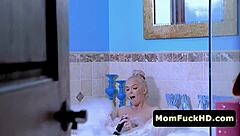 Stepson spies horny stepmom Brooke Paige shower masturbating