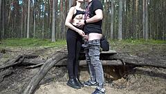 pretty brunette deeply sucks cock rims ass passionately outdoors
