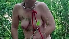 french maid slave chained bent over for public dildo humiliation