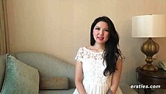 Ameliya Teases Shaved Pussy with Fingers in Bedroom