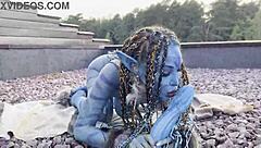 avatar monika fox rams huge dildo in prolapsed ass and pussy, squirts wildly outdoors