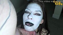 Busty goth babe slurps sloppy cock deep
