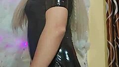 seductive ladyboy shemale strokes massive cock in solo transsexual tease