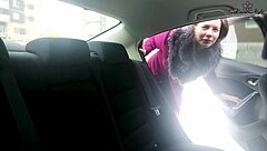 cute petite bitch jerks wet pussy in fetish taxi ride