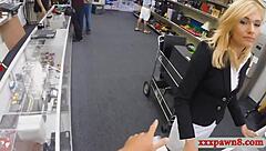 Hidden cam catches hot blonde milf deepthroating pawn keeper
