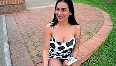 Skinny Big Tits Latina Convinced for Deepthroat Cum Facial
