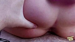 Stripping Brunette Moans Wildly from Outdoor Ass Railing