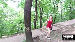 Christian Clay's POV with flirty exhibitionist Misha Maver in woods