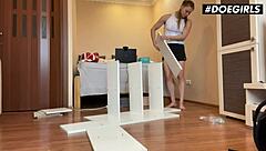 mia split stretches flexible on dildo in bathroom 😍🔥 passionate ride