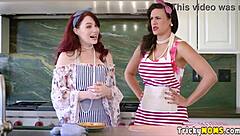 busty milfs cook up creampie specials in kitchen show