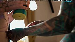Goth Tattooed Lesbians Stretch Pussies With Huge Anal Dildos