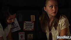 dominant lesbian strips and gropes naughty bound slave