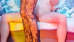 Wife Rides Cowgirl Deep in Stockings On Knees