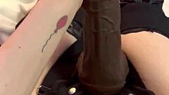 Huge Strapon Cock Teases Tattoo Fetish Close-Up