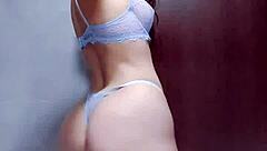 brunette teases in blue lingerie with booty claps