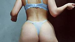brunette teases in blue lingerie with booty claps