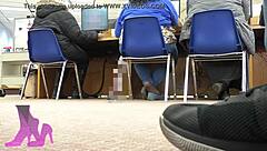 Library Candid Nylon Socks Shoeplay Tease