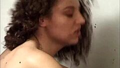 Cleaning maid licks cock clean with eager tongue swallow
