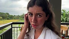 Cumwalk girl swallows load then eats pizza with facial in cafe