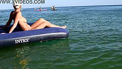 nude beach blonde big tits public nudist outdoor tease