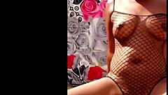 adorable ebony teases juicy shaved pussy fingering outdoors