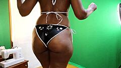 sexy redhead milf's black white bikini try-on thrill!