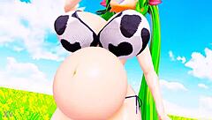 Cosplay Cow Woman Expands Belly and Breasts Wildly