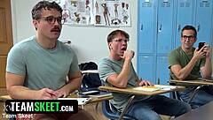 Class teams up as teacher seduces and deepthroats every student cock