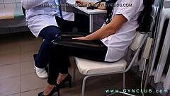 Hey doctor, why bend me over desk for rough bondage gyno exam pounding?