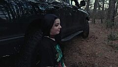 Submissive Cutie Rims Ass Gags on Rough Face Fuck at Picnic
